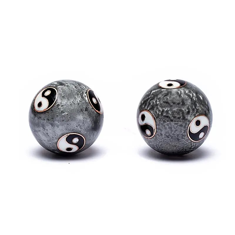 Čínské meditační kuličky (Baoding balls) -  Yin Yang Tai Chi šedé - 3,5cm