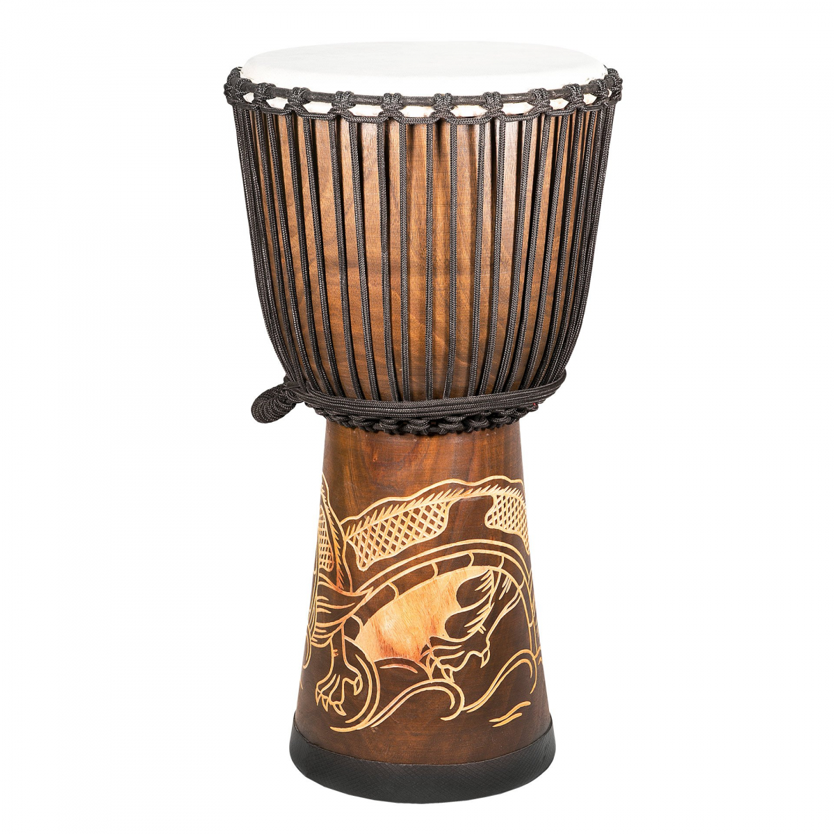 Djembe Bali Mahagon s řezbou Draka 60cm