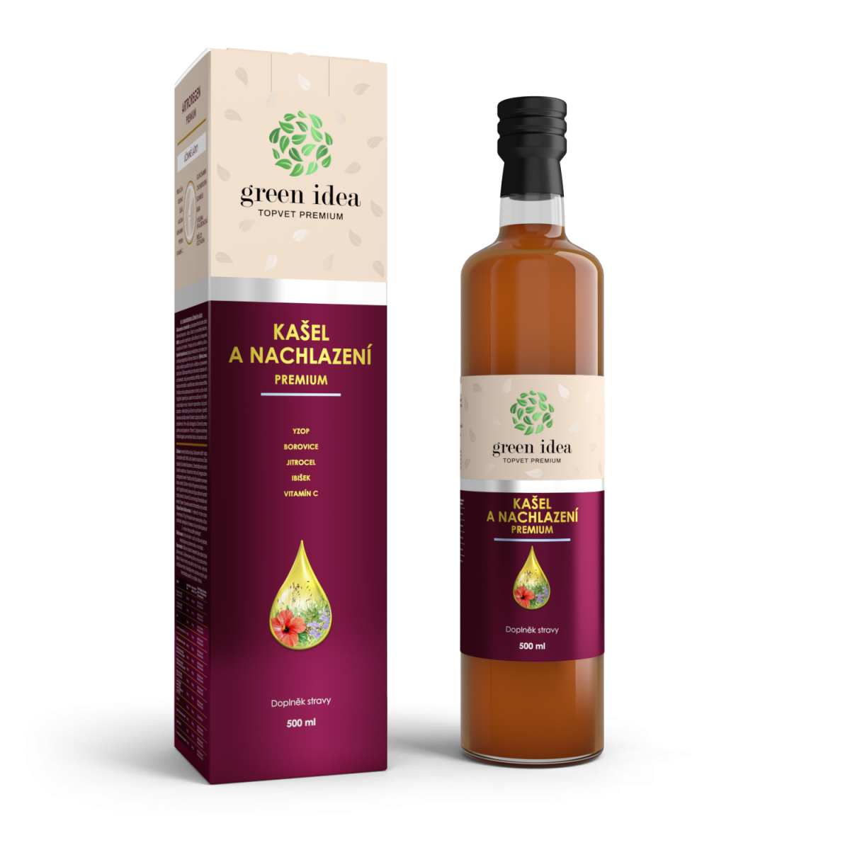 Kašel a nachlazení PREMIUM sirup - pro usnadnění odkašlávání, 500ml