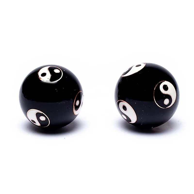 Čínské meditační kuličky (Baoding balls) -  Yin Yang Tai Chi čierne - 3,5cm