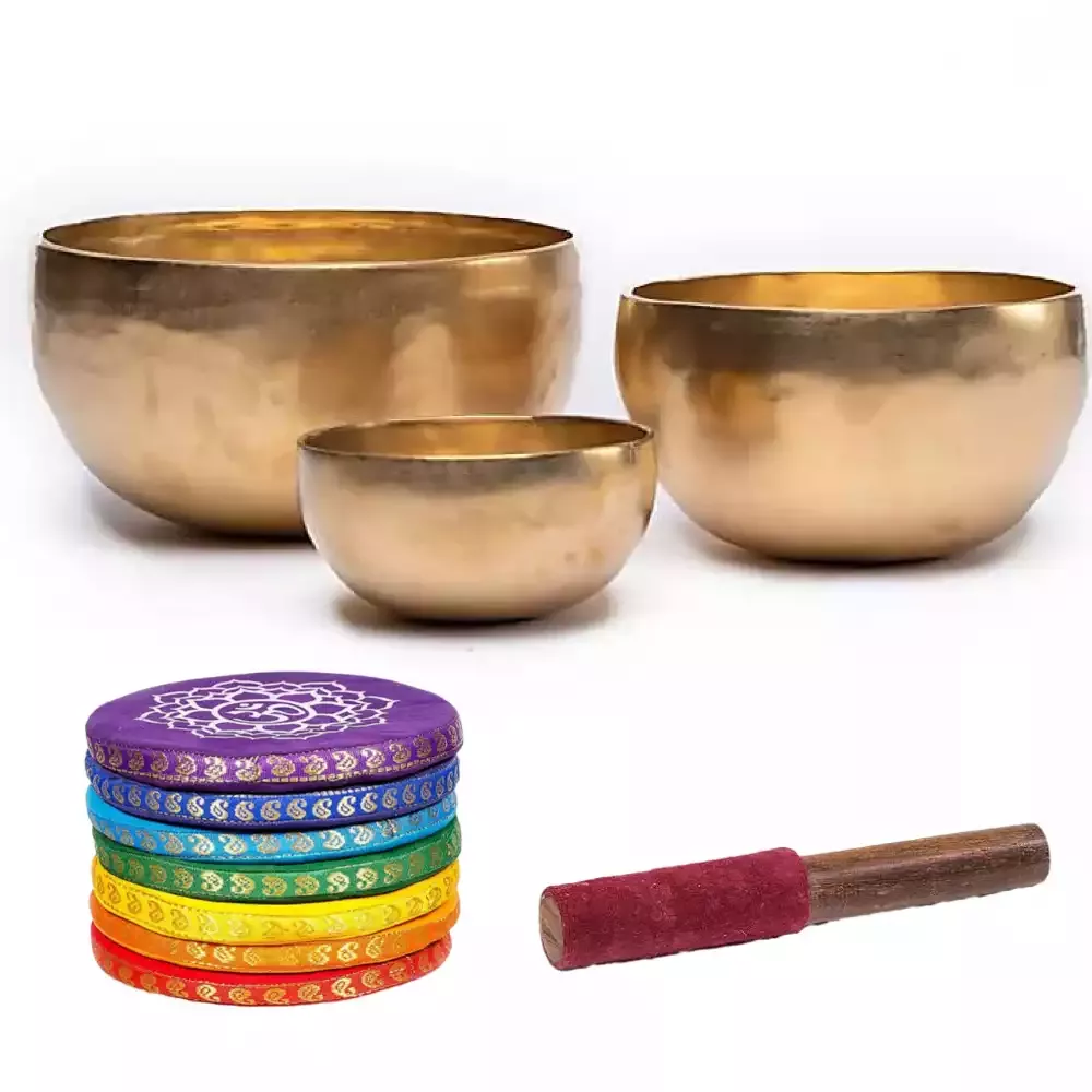 Terapeutická tibetská zpívající miska tón B-432Hz Sahasrara 400-500g set ručně tepaná